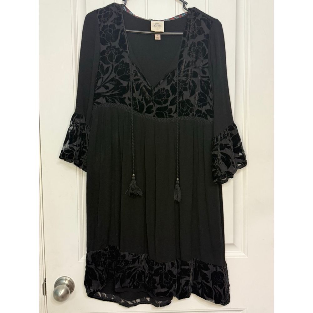 Knox Rose Black Velvet Peasant Dress Small Gypsy Whimsigoth Witchy Size Small